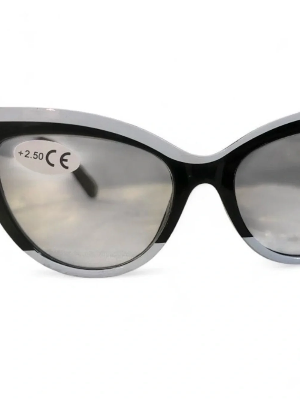 Cat-Eye Reading Glasses in Black with Silver Trim (+2.50)